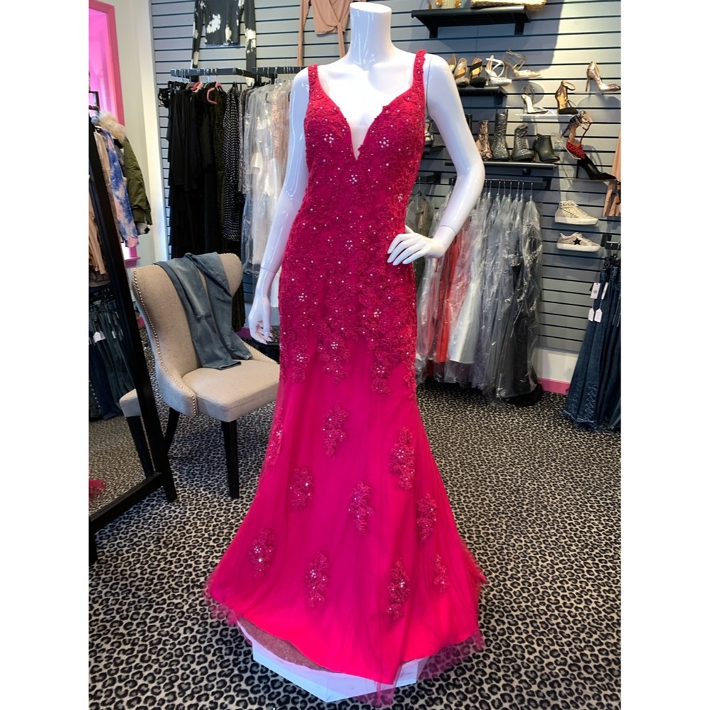 Fuchsia corset back lace gown